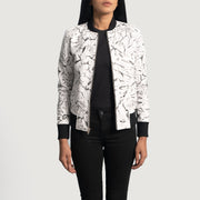 Women's Donna Blake 화이트 가죽 봄버 자켓 여성용 - Lateral Side Profile View Showing Sleeve Cut &amp; Athletic Taper Fit
