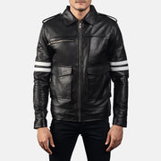 Dragonhide 블랙 가죽 자켓 남성용 in Black Sheepskin Leather - Front Profile View &amp; Tailored Silhouette | Buy Online