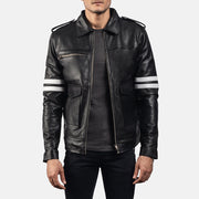 Dragonhide 블랙 가죽 자켓 남성용 - Lateral Side Profile View Showing Sleeve Cut &amp; Athletic Taper Fit
