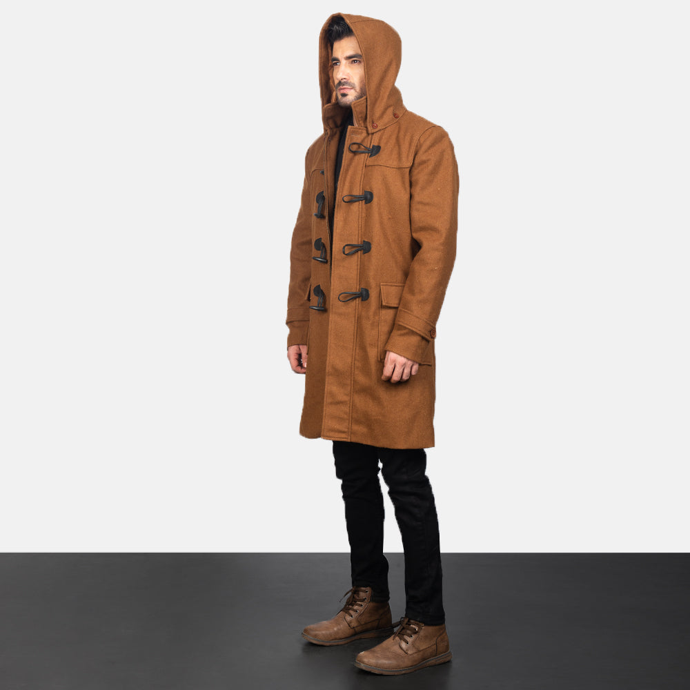 
Khaki Synthetic Wool Trench Coat - 어깨 라인과 깔끔한 밑단이 돋보이는 뒷면 뷰