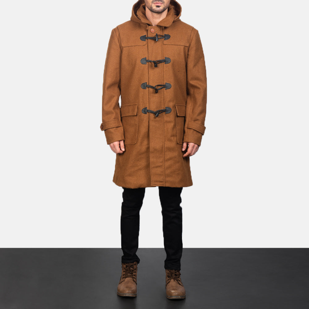 
클로즈업 상세 of Shirt with Removable Hood & Toggle Buttons with Placket & Zipper Hardware on Drake Khaki Wool Duffle Coat