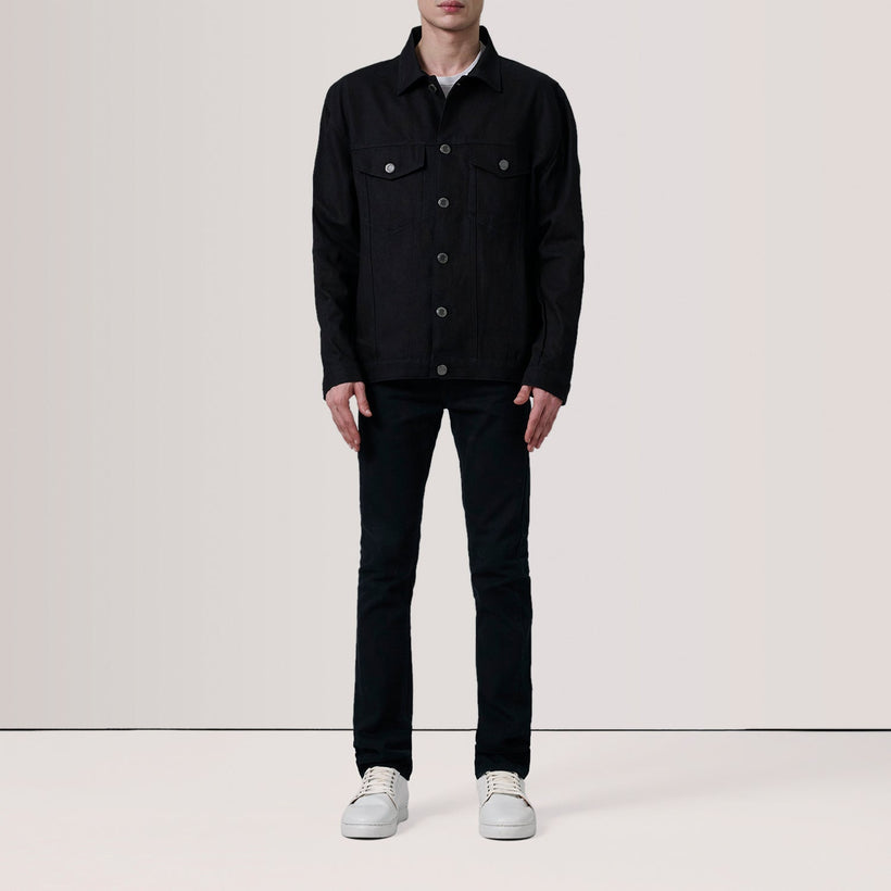 Eddie 블랙 Oversized Denim Trucker 가죽 자켓 남성용