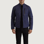 Elliot Blue Lightweight 가죽 자켓 남성용 in Blue Full-Grain Leather - Front Profile View &amp; Tailored Silhouette | Buy Online