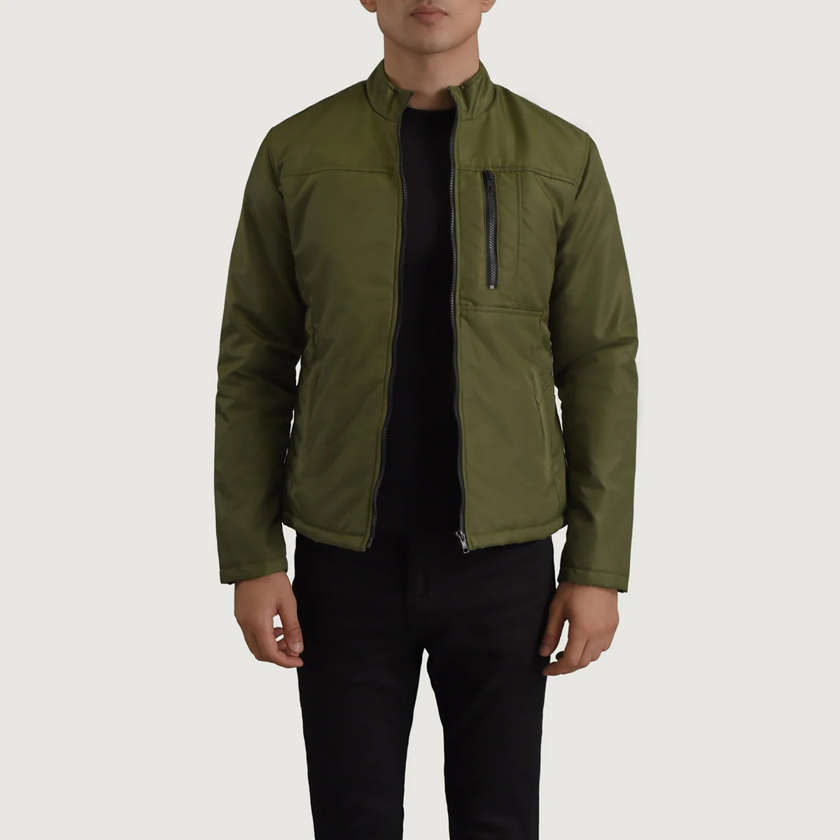 Elliot Green Lightweight 가죽 자켓 남성용 in Green Full-Grain Leather - Front Profile View &amp; Tailored Silhouette | Buy Online