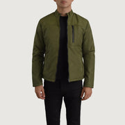 Elliot Green Lightweight 가죽 자켓 남성용 in Green Full-Grain Leather - Front Profile View &amp; Tailored Silhouette | Buy Online