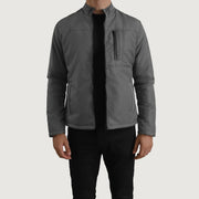 Elliot Grey Lightweight 가죽 자켓 남성용 in Grey Full-Grain Leather - Front Profile View &amp; Tailored Silhouette | Buy Online