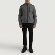 Elliot Grey Lightweight 가죽 자켓 남성용 - Lateral Side Profile View Showing Sleeve Cut &amp; Athletic Taper Fit