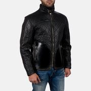 
클로즈업 상세 of High neck with Belt & Zipper Hardware on Equilibrium 블랙 가죽 자켓 남성용