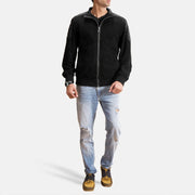 Men's Ethan Hybrid Suede 가죽 봄버 자켓 남성용 - Lateral Side Profile View Showing Sleeve Cut &amp; Athletic Taper Fit