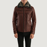Men's Evan Hart Fur 브라운 가죽 자켓 남성용 in Distressed Brown Sheepskin Burnishing - Front Profile View &amp; Tailored Silhouette | Buy Online