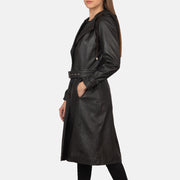 
Brown Sheepskin Leather Trench Coat - 어깨 라인과 깔끔한 밑단이 돋보이는 뒷면 뷰