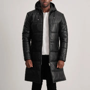 
Floyd Tan Hooded Leather Puffer Coat in Tan Brown Sheepskin Leather - 정면 스타일 및 테일러드 실루엣 | 공식 온라인 스토어 구매
