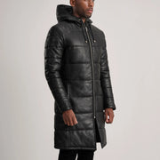 
Tan Brown Sheepskin Leather Hooded Jacket - 어깨 라인과 깔끔한 밑단이 돋보이는 뒷면 뷰