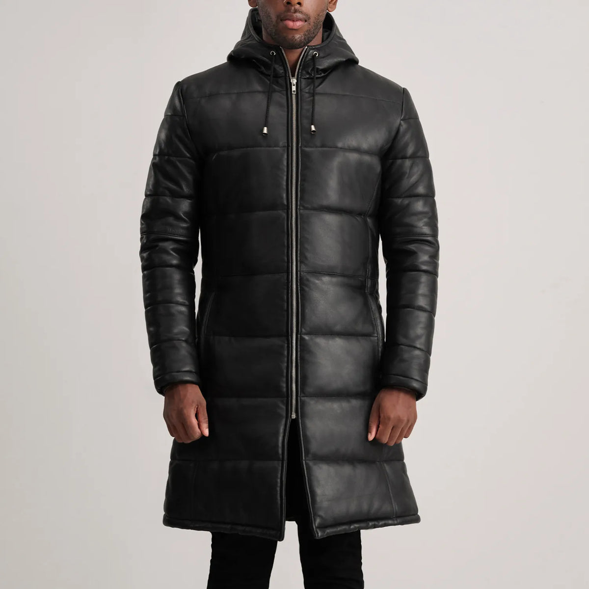 
클로즈업 상세 of Hooded & Zipper Hardware on Floyd Tan Hooded Leather Puffer Coat