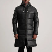 
클로즈업 상세 of Hooded & Zipper Hardware on Floyd Tan Hooded Leather Puffer Coat