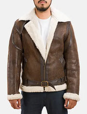 Men's Forest Double Face 무스탕 자켓 남성용 in Distressed Brown Sheepskin Leather - Front Profile View &amp; Tailored Silhouette | Buy Online