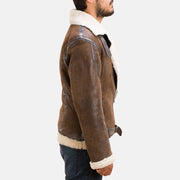 Men's Forest Double Face 무스탕 자켓 남성용 - Lateral Side Profile View Showing Sleeve Cut &amp; Athletic Taper Fit