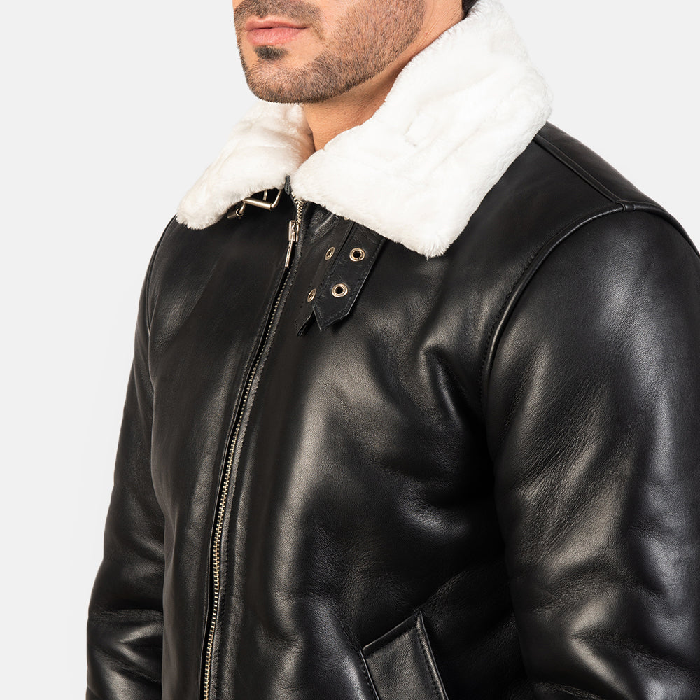 Francis B-3 블랙 가죽 봄버 자켓 남성용 – alternate product view 6