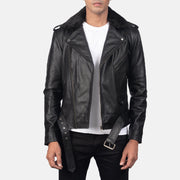 
Furton Black Leather Biker Jacket in Black Cowhide Leather - 정면 스타일 및 테일러드 실루엣 | 공식 온라인 스토어 구매
