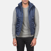
Fuston 블루 후드 패딩 베스트 남성용 in Blue Nylon (Water-Resistant) - 정면 스타일 및 테일러드 실루엣 | 공식 온라인 스토어 구매