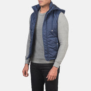 
Blue Nylon (Water-Resistant) Leather Vest - 어깨 라인과 깔끔한 밑단이 돋보이는 뒷면 뷰