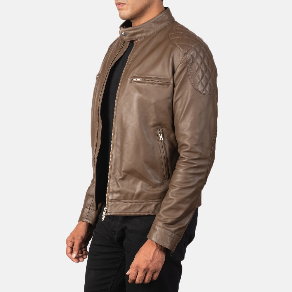 
Dark Brown Sheepskin Leather Biker Jacket - 어깨 라인과 깔끔한 밑단이 돋보이는 뒷면 뷰