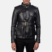 Germain 블랙 가죽 자켓 남성용 in Black Cowhide Leather - Front Profile View &amp; Tailored Silhouette | Buy Online