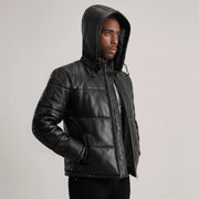 
Tan Brown Sheepskin Leather Hooded Jacket - 어깨 라인과 깔끔한 밑단이 돋보이는 뒷면 뷰