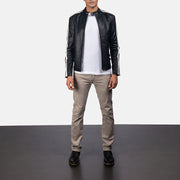 Hank 블랙 가죽 라이더 자켓 남성용 - Lateral Side Profile View Showing Sleeve Cut &amp; Athletic Taper Fit