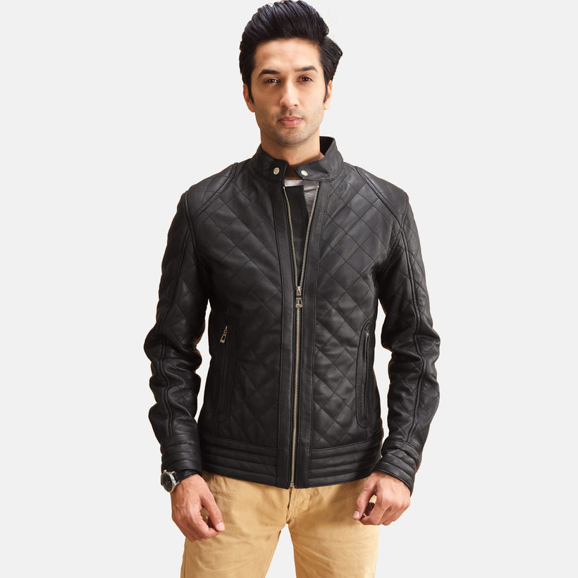 Henry Quilted 블랙 가죽 자켓 남성용