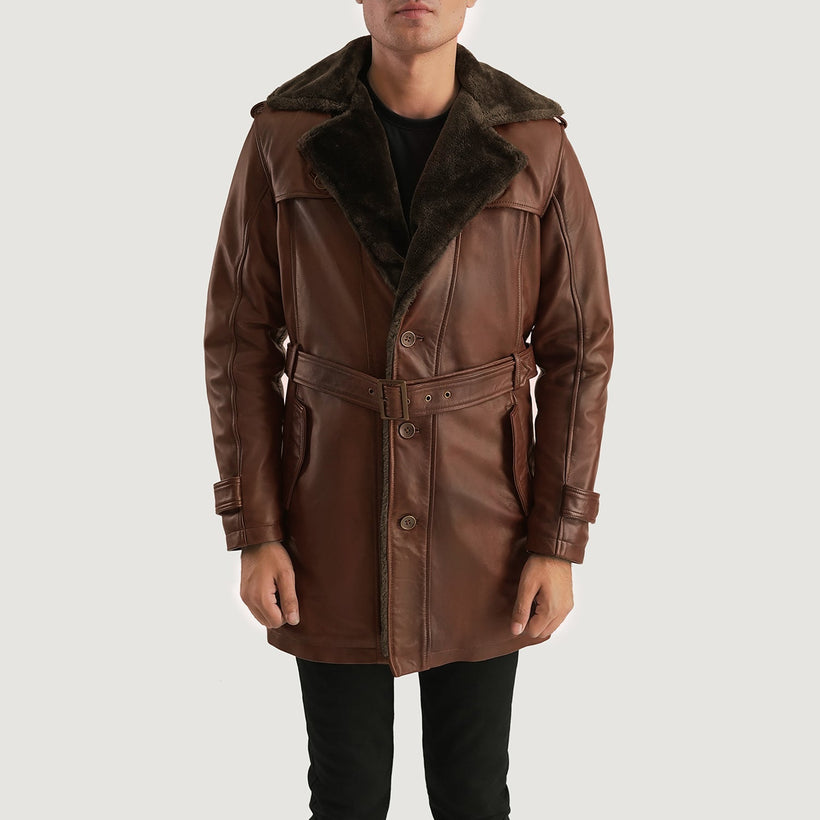 Hunter Distressed 브라운 Fur 가죽 코트 남성용