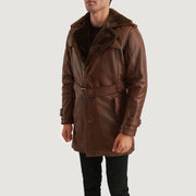 
Distressed Brown Sheepskin Burnishing Winter Jacket - 어깨 라인과 깔끔한 밑단이 돋보이는 뒷면 뷰