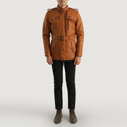 Hunter 탠 브라운 Fur 가죽 자켓 남성용 - Lateral Side Profile View Showing Sleeve Cut &amp; Athletic Taper Fit