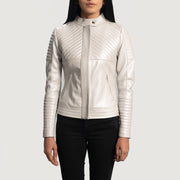 Women's Ice Maiden Silver Quilted 가죽 라이더 자켓 여성용 in Silver Sheepskin Leather - Front Profile View &amp; Tailored Silhouette | Buy Online