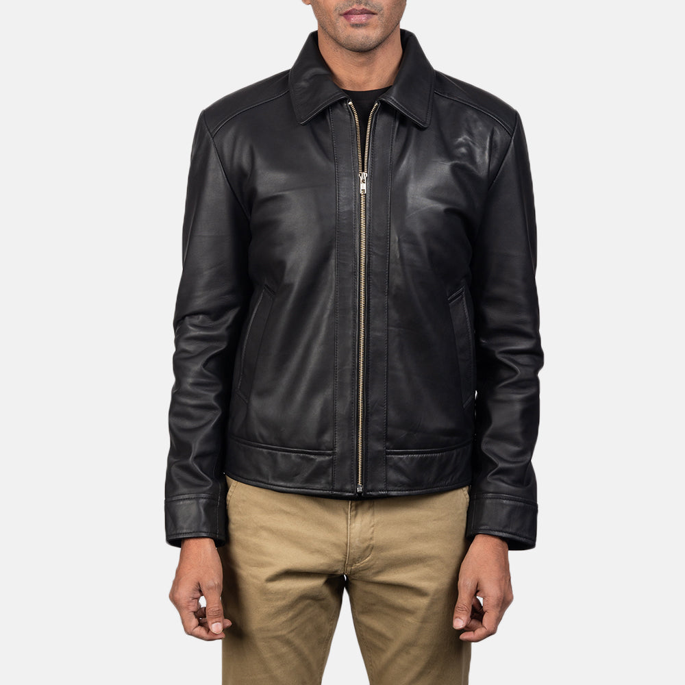 Men's Inferno 브라운 가죽 자켓 남성용 - Lateral Side Profile View Showing Sleeve Cut &amp; Athletic Taper Fit