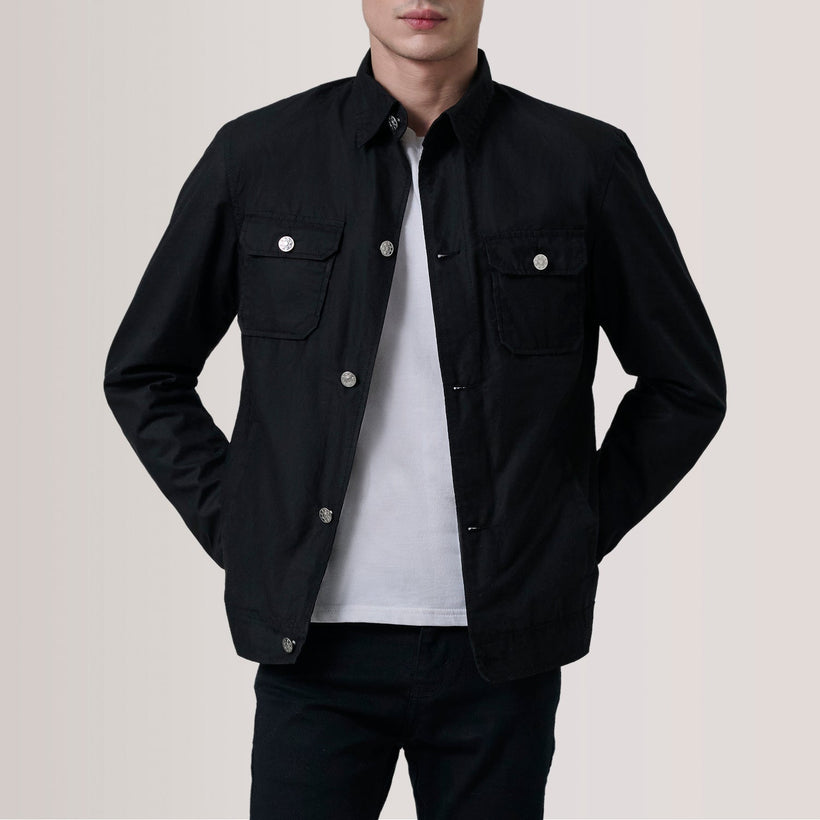 Irwin 블랙 Waxed Canvas Field 가죽 자켓 남성용