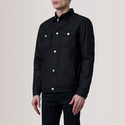 Irwin 블랙 Waxed Canvas Field 가죽 자켓 남성용 For Men - Lateral Side Profile View Showing Sleeve Cut &amp; Athletic Taper Fit
