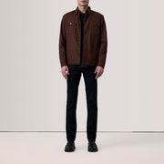 
Brown Waxed Cotton Canvas Leather Jacket - 어깨 라인과 깔끔한 밑단이 돋보이는 뒷면 뷰