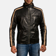 Men's Jack 블랙 가죽 라이더 자켓 남성용 in Black Sheepskin Leather - Front Profile View &amp; Tailored Silhouette | Buy Online
