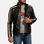 Men's Jack 블랙 가죽 라이더 자켓 남성용 - Lateral Side Profile View Showing Sleeve Cut &amp; Athletic Taper Fit