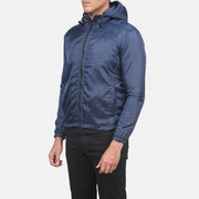 
Blue Nylon Hooded Jacket - 어깨 라인과 깔끔한 밑단이 돋보이는 뒷면 뷰