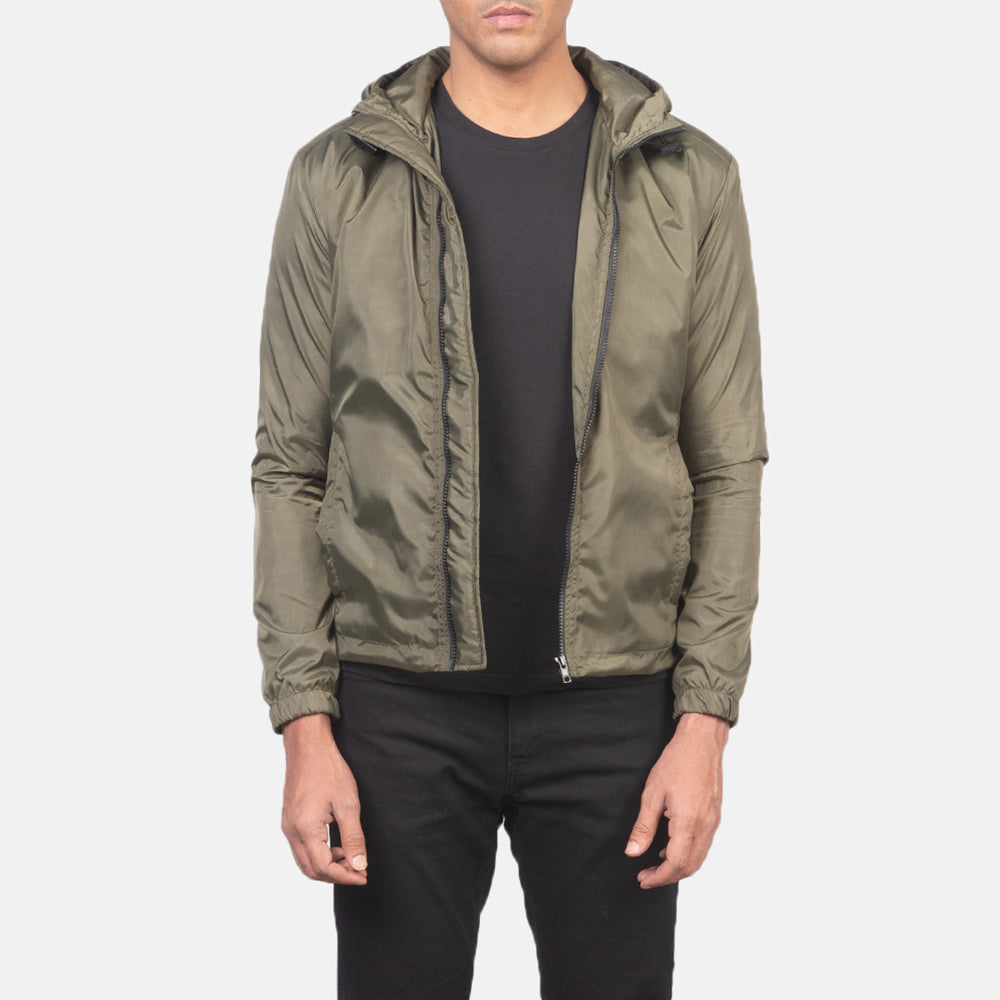 
Jimmy 그린 Hooded Windbreaker 가죽 자켓 남성용 in Green Nylon - 정면 스타일 및 테일러드 실루엣 | 공식 온라인 스토어 구매