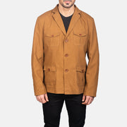 
클로즈업 상세 of Notch & Button Hardware on Kajetan Khaki Safari 가죽 자켓 남성용
