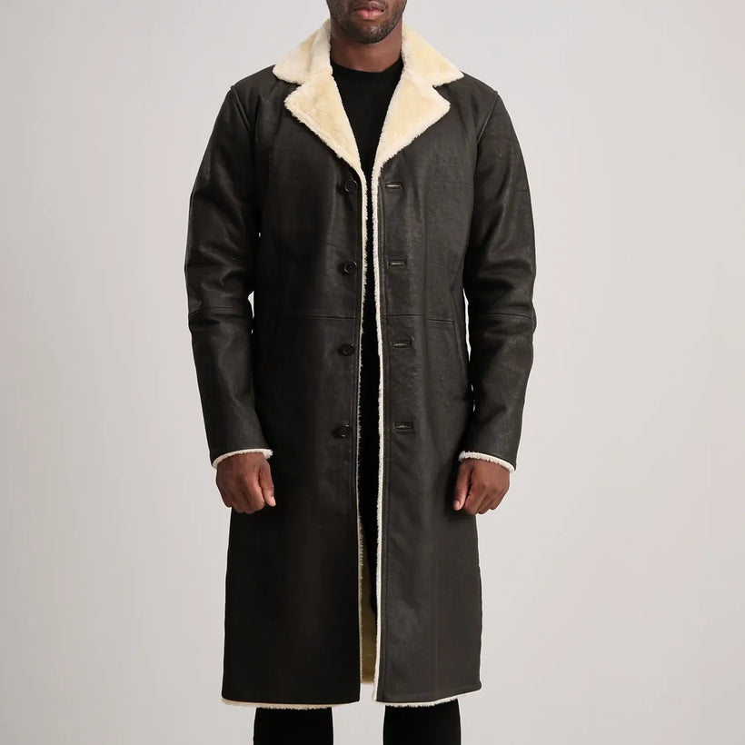 Kolby 브라운 Shearling 가죽 코트 남성용