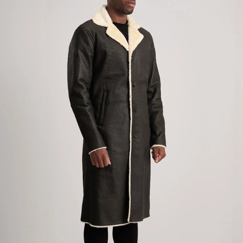 Kolby 브라운 Shearling 가죽 코트 남성용