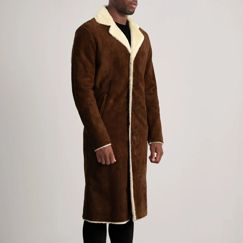 Kolby 브라운 Suede Shearling 가죽 코트 남성용