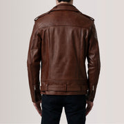 
클로즈업 상세 of Notch & Zipper & Waist Straps Hardware on Kole Waxed 브라운 Leather Double Rider 가죽 자켓 남성용