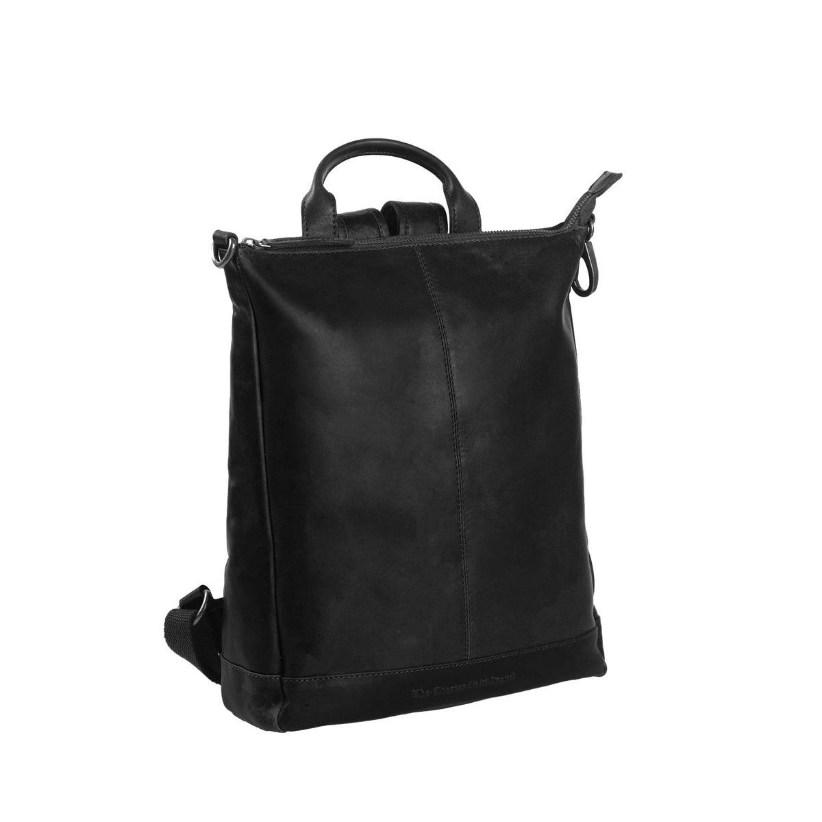 
Saar 풀그레인 천연 가죽 Backpack - 수납 깊이와 확장 용량을 보여주는 측면 뷰