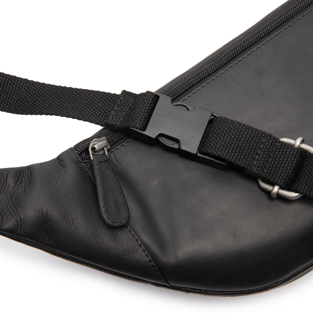 Solid Antique Brass Hardware &amp; Heavy-Duty Dual Zipper Detail on Vernio Full-Grain Leather Belt Bag 여성용