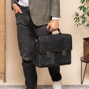 Solid Antique Brass Hardware &amp; Heavy-Duty Dual Zipper Detail on Springfield Full-Grain Leather Briefcase 여성용